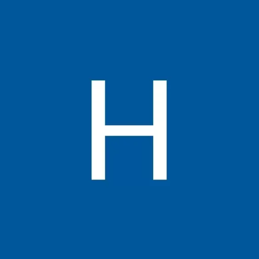 A white capital letter "H" centered on a solid blue square background.