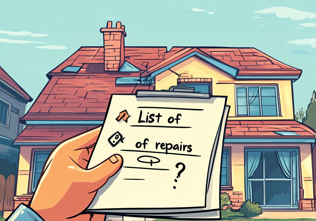 Illustration of a hand holding a clipboard with a checklist in front of a house.