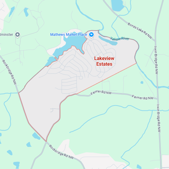 A localized street map showing the boundary for Lakeview Estates, Georgia.