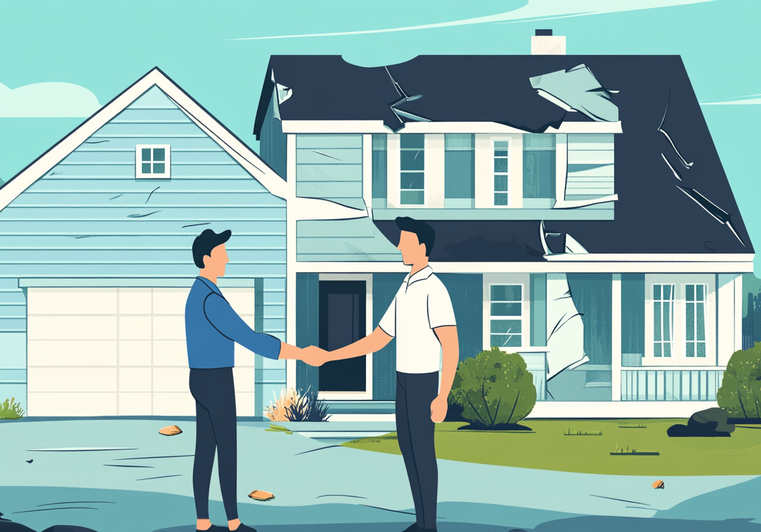 Illustration of two men shaking hands after a professional property meeting.